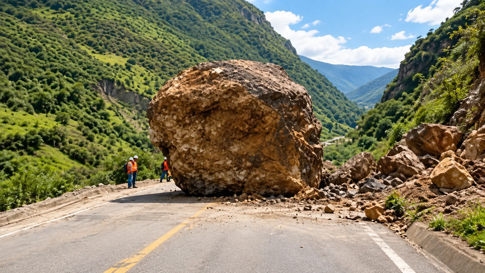 Una gran piedra bloquea el camino entre las montañas